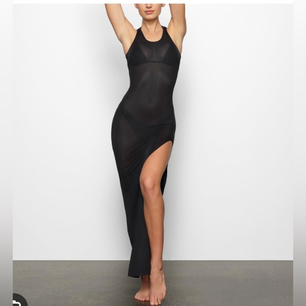 SKIMS Cover Up MESH LONG TANK DRESS in Onix Large NEW
